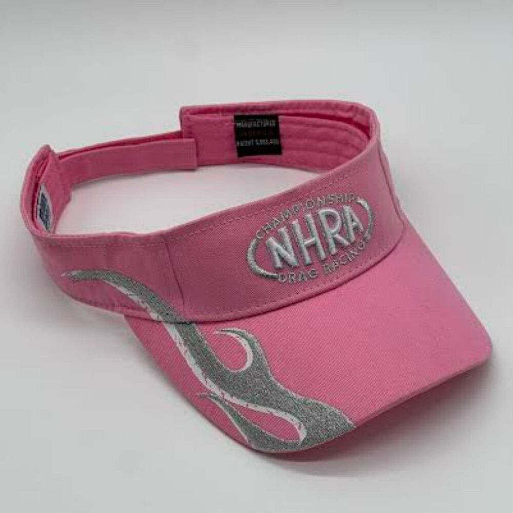 Pink NHRA Visor Hat Hot Rod Diva Embroidered Adjustable Strap Back Flames Cap